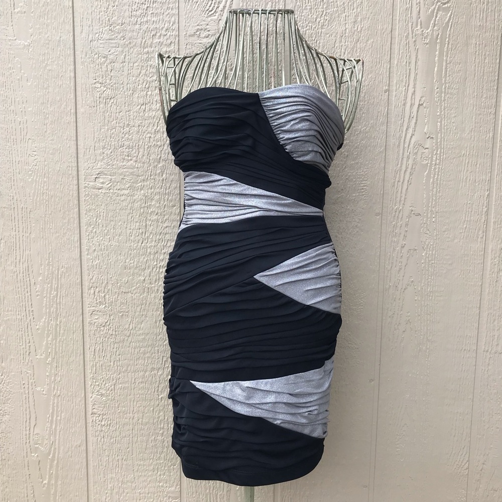 LOVE Tease Silver Black Strapless Evening Dress 3